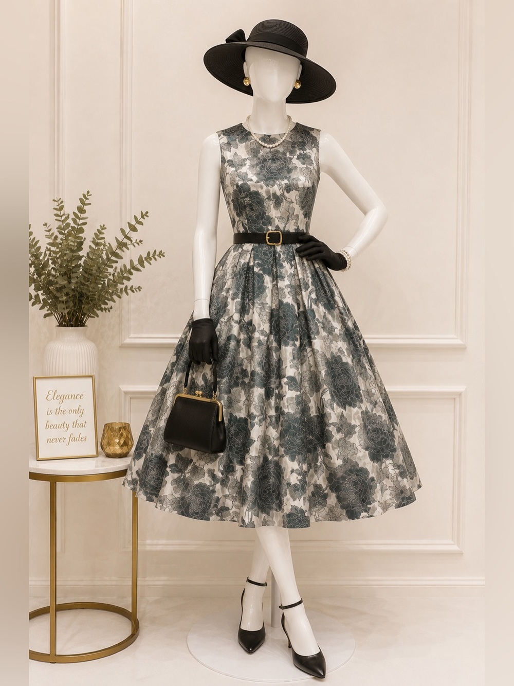 Sleeveless Floral Lace Mini Dress in Teal and Ivory